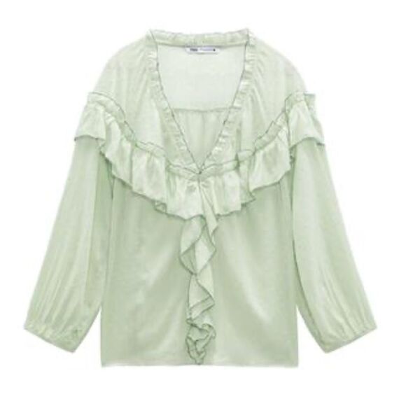 ZARA SWISS DOT RUFFLED BLOUSE - Picture 1 of 2